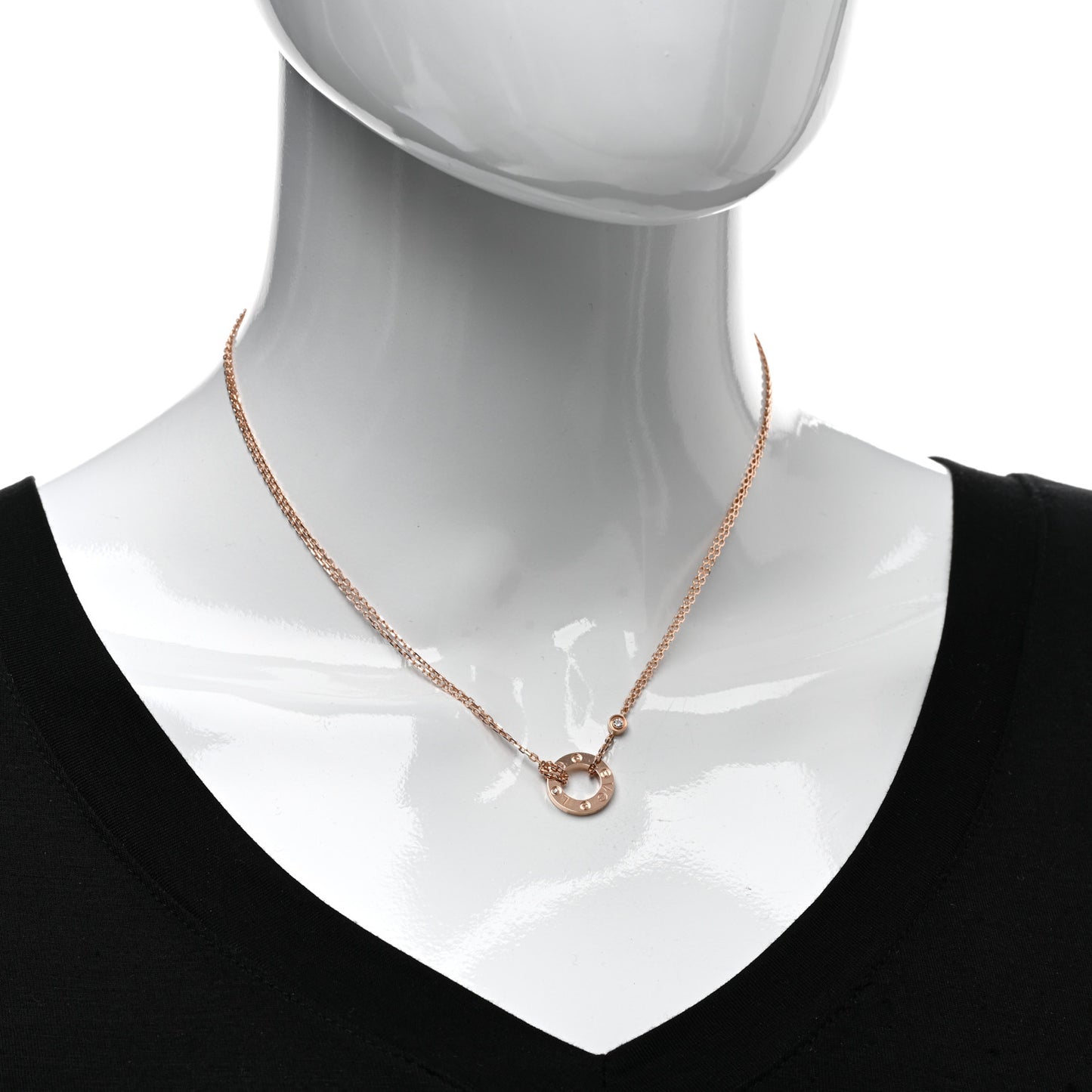 18K Pink Gold 2 Diamond LOVE Necklace