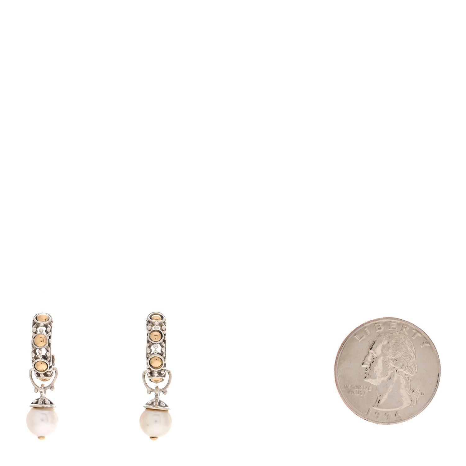 John Hardy Sterling Silver 18K Yellow Gold Pearl Jaisalmer Dot Hoop Earrings 2 of 4