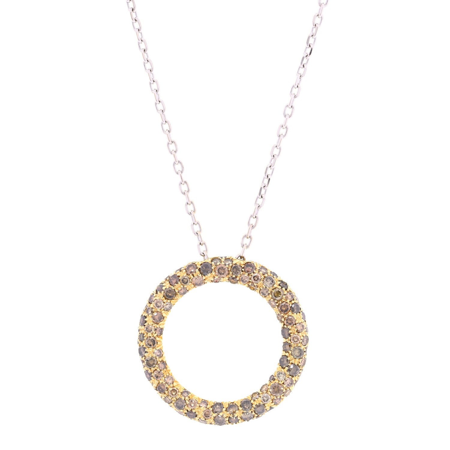 Roberto Coin 18K Yellow White Gold Brown Diamond Circle Pendant Necklace 1 of 4