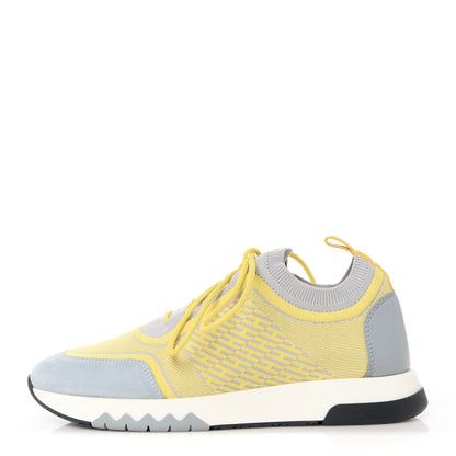 Hermes Knit Goatskin Womens Addict Sneakers 36.5 Jaune Citron Gris 1 of 9