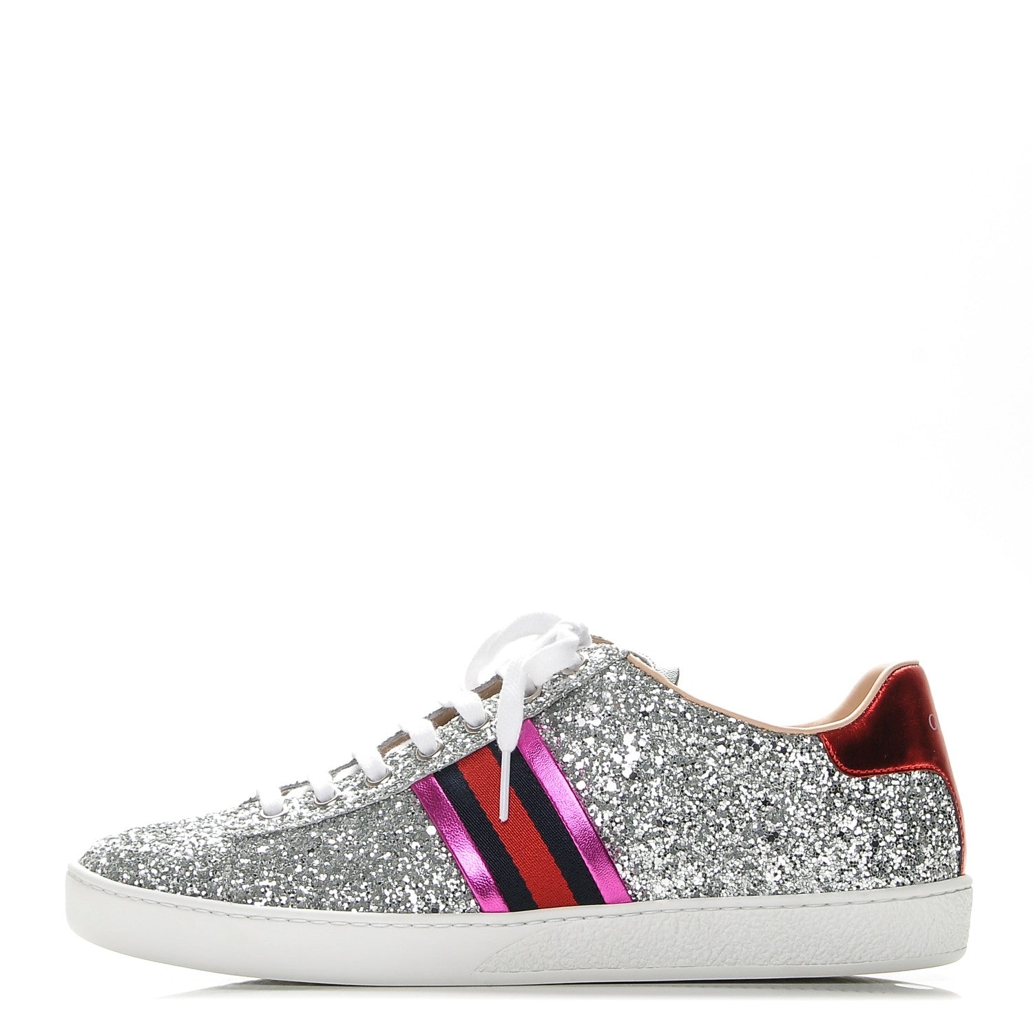Gucci Glitter Web Ace Sneakers 38.5 Silver 1 of 8
