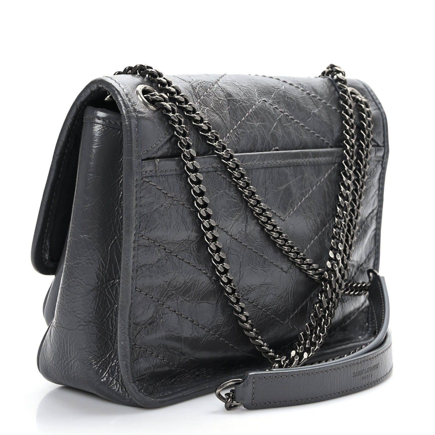 Saint Laurent Crinkled Calfskin Matelasse Monogram Baby Niki Chain Satchel Storm 2 of 8