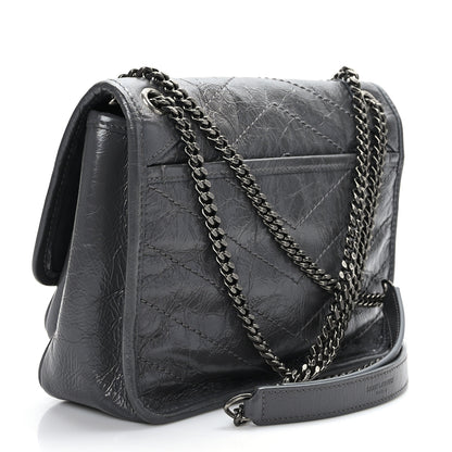 Saint Laurent Crinkled Calfskin Matelasse Monogram Baby Niki Chain Satchel Storm 2 of 8