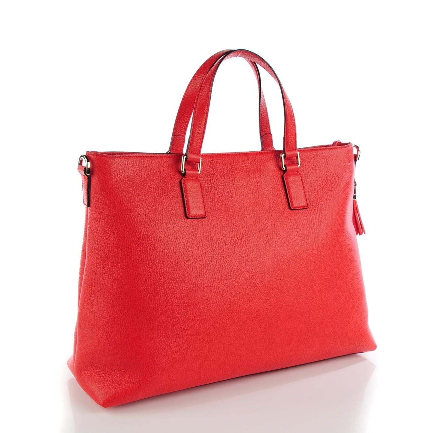 Calfskin Large Bamboo Tassel Top Handle Tote Red