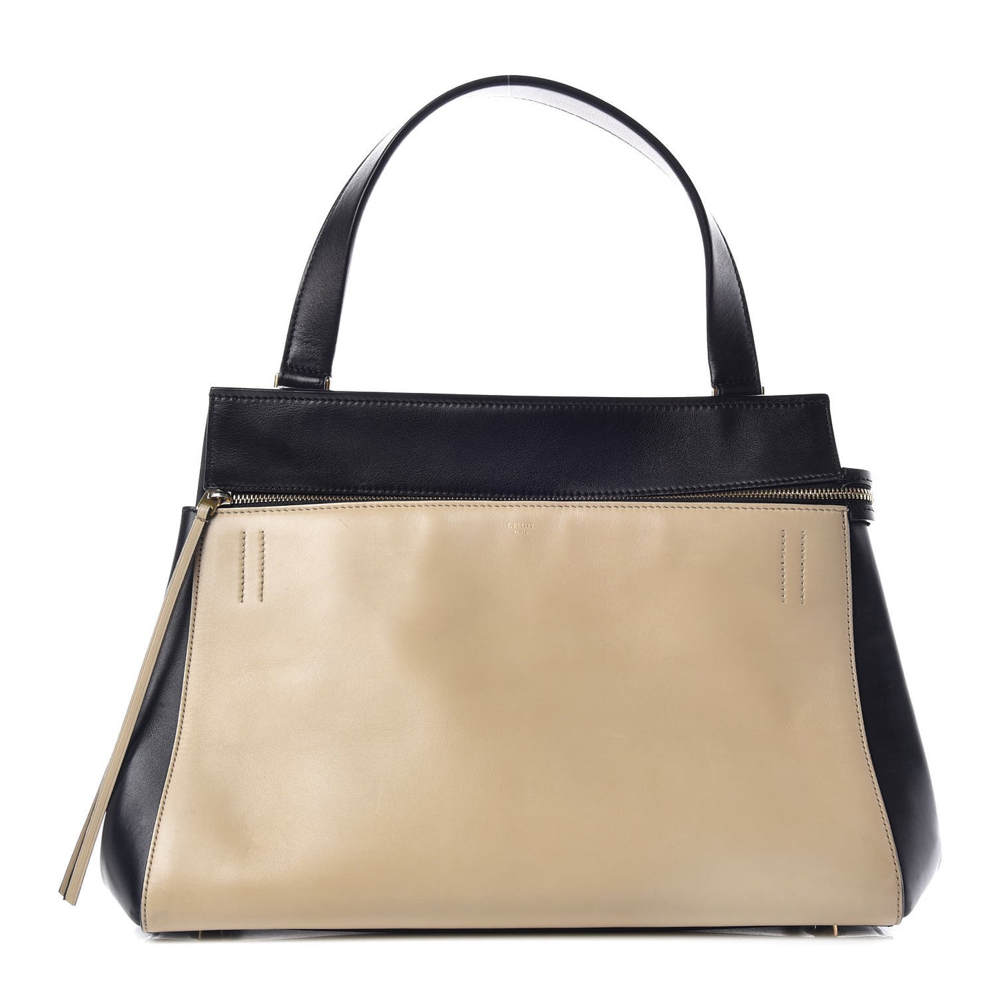 Smooth Calfskin Medium Bi-Color Edge Shoulder Bag Black Cream