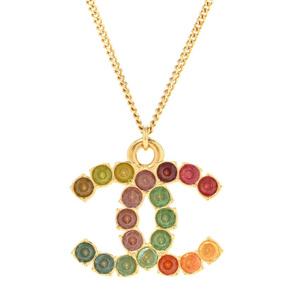 Chanel Crystal CC Pendant Necklace Gold Multicolor 4 of 6