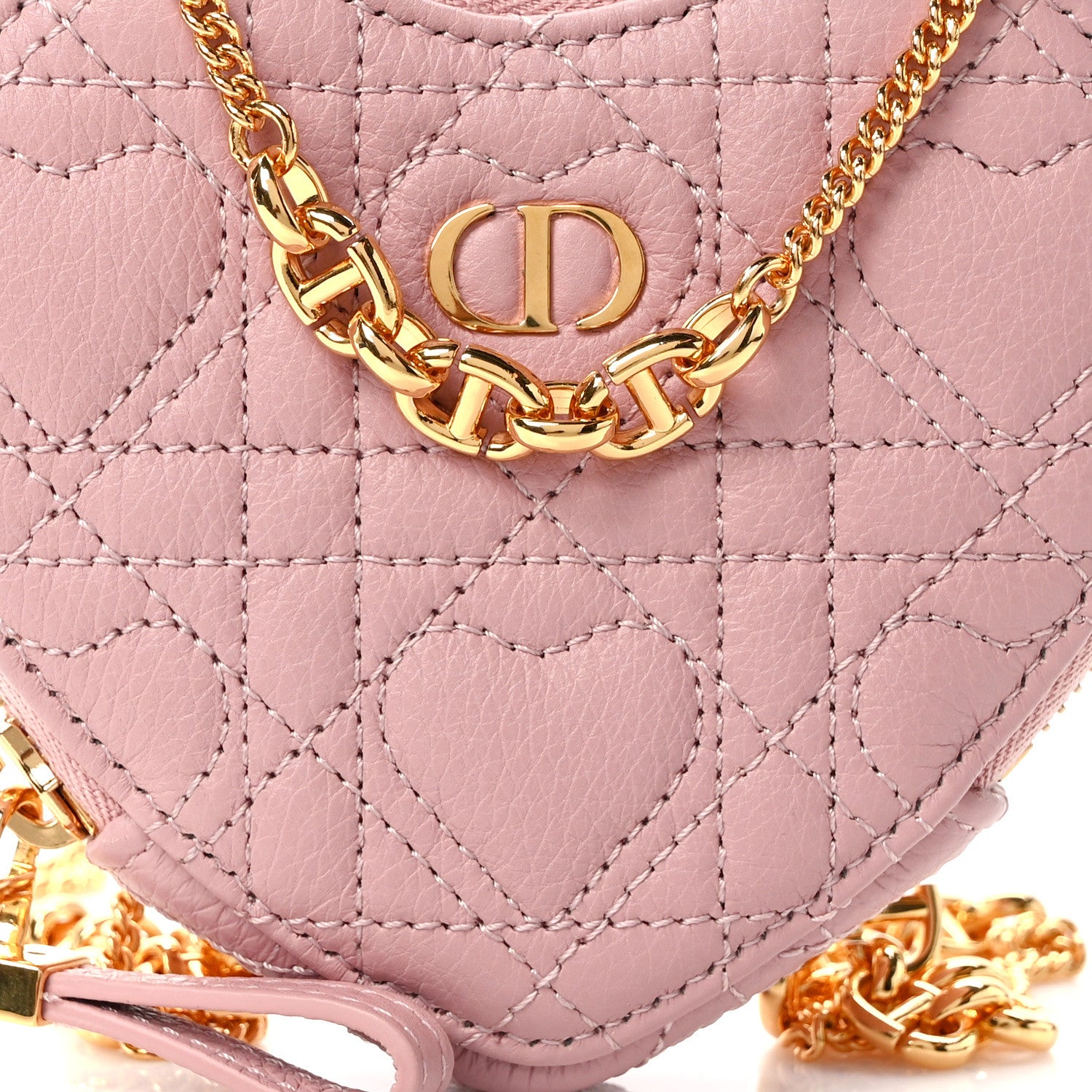 Christian Dior Calfskin Cannage Dioramour Caro Heart Pouch With Chain Old Rose 8 of 12