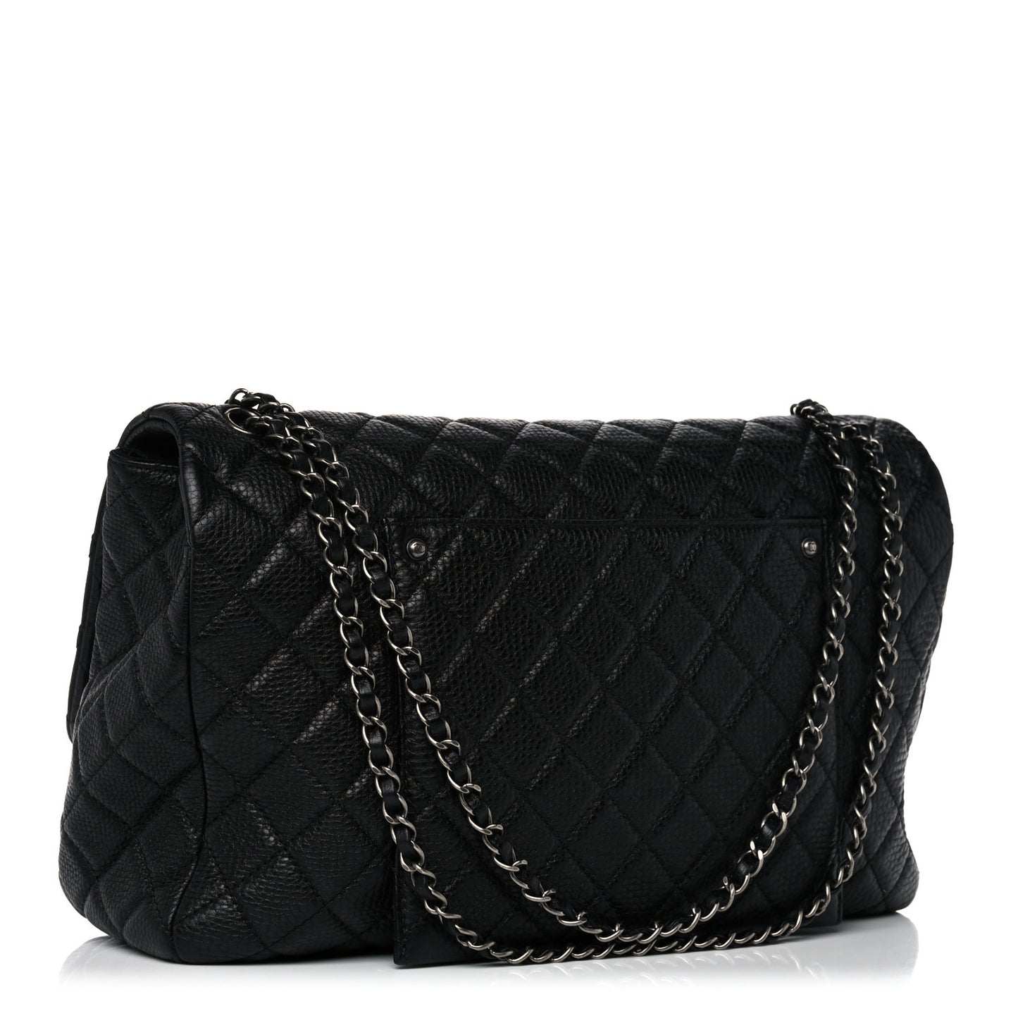 Grained Calfskin Quilted Small XXL Travel Flap Bag Black