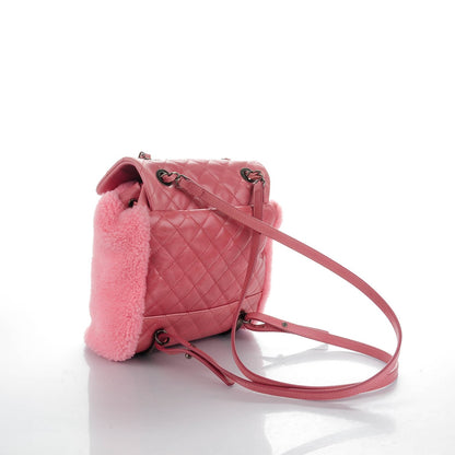 Chanel Glazed Calfskin Shearling Quilted Small Mountain Backpack Pink 3 of 8