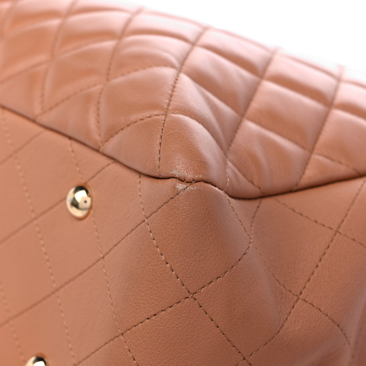 Calfskin Quilted Large Shopping Tote Dark Beige