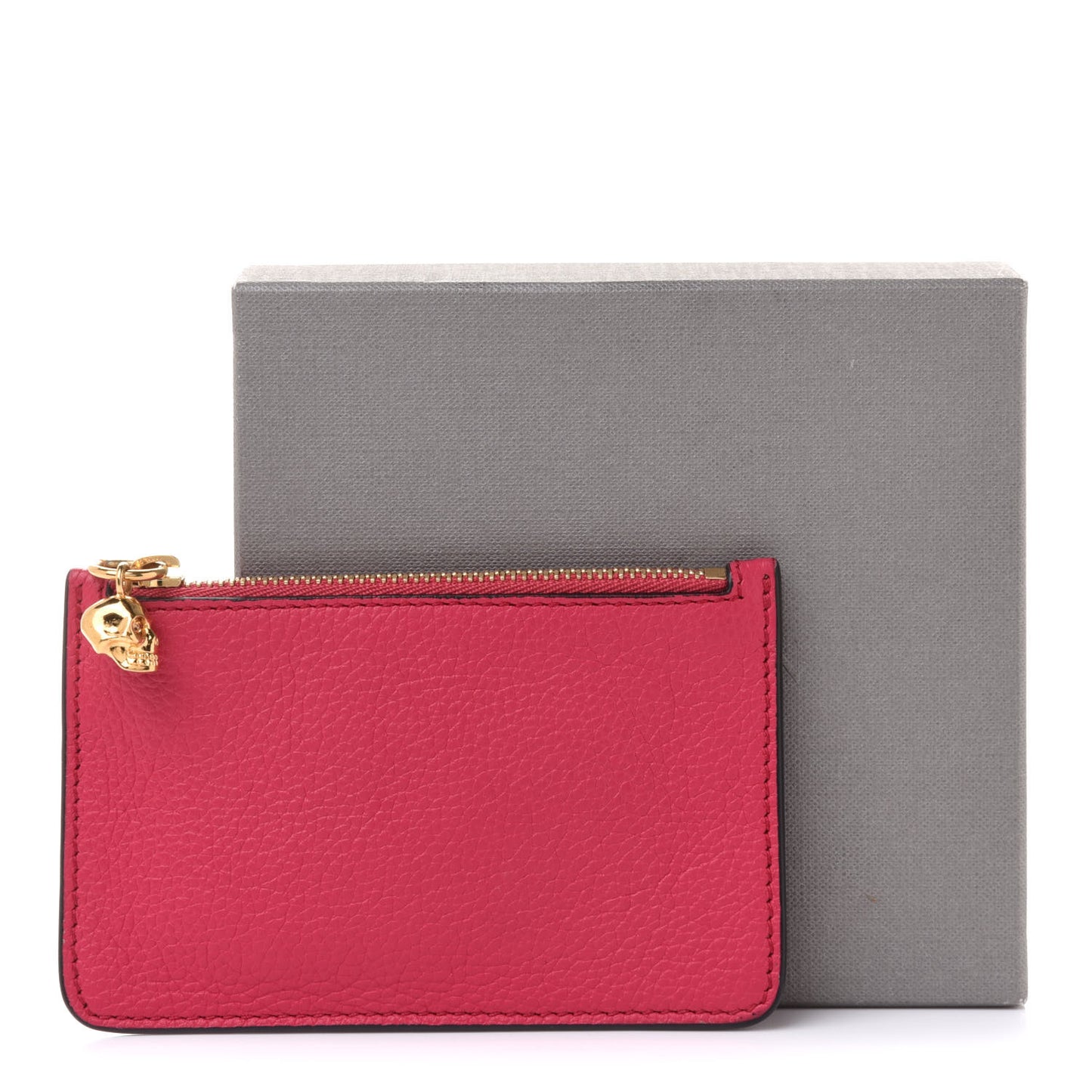 Calfskin Skull Zip Pouch Card Holder Fuchsia