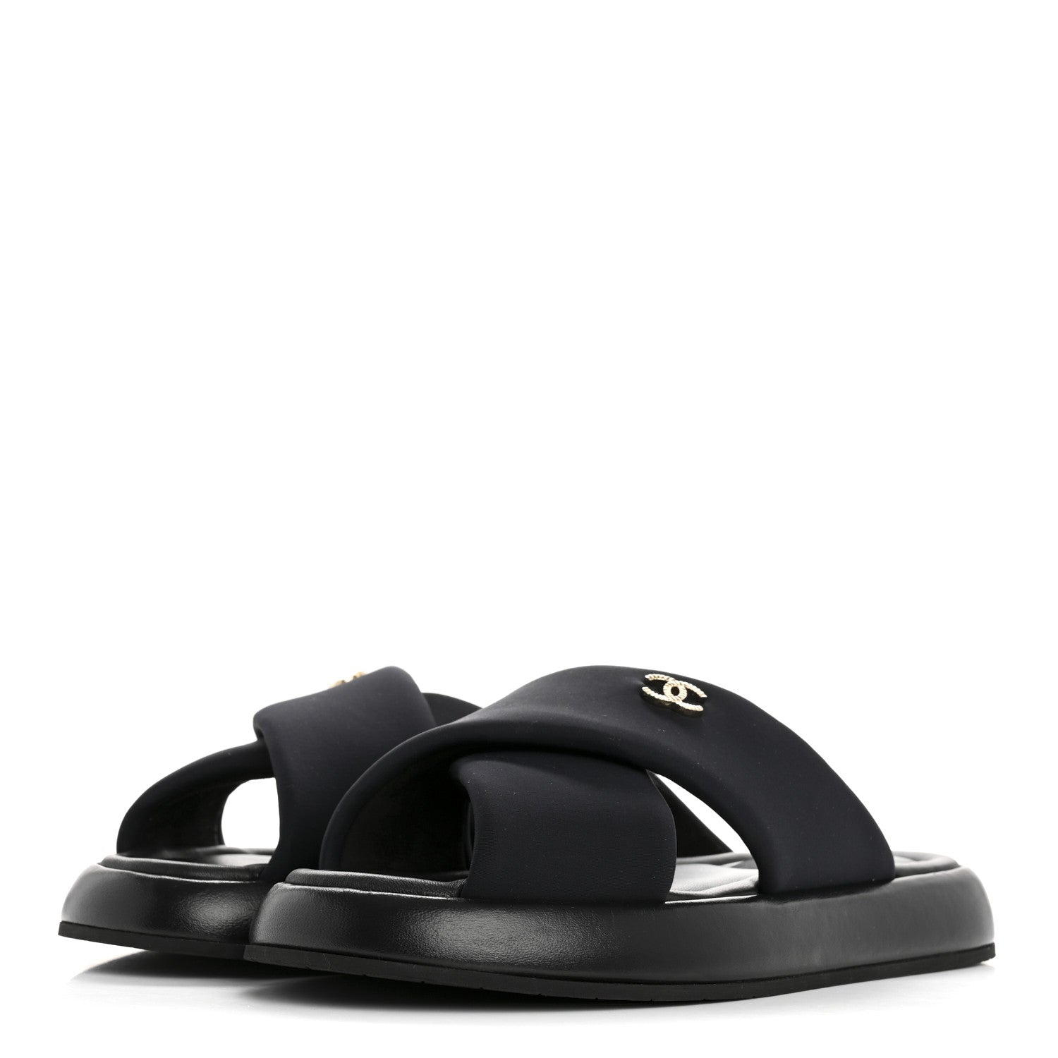 Chanel Fabric CC Mules Sandals 37 Black 4 of 10