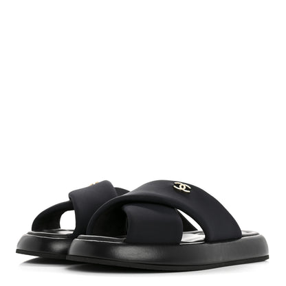 Chanel Fabric CC Mules Sandals 37 Black 4 of 10