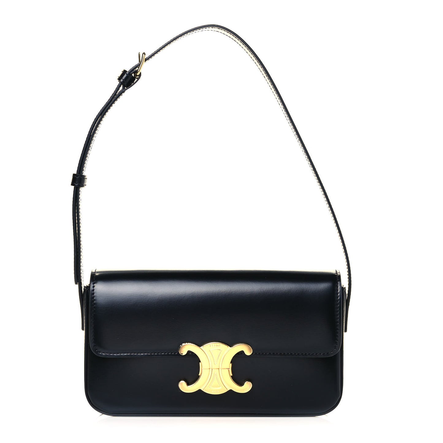 Shiny Calfskin Triomphe Shoulder Bag Black