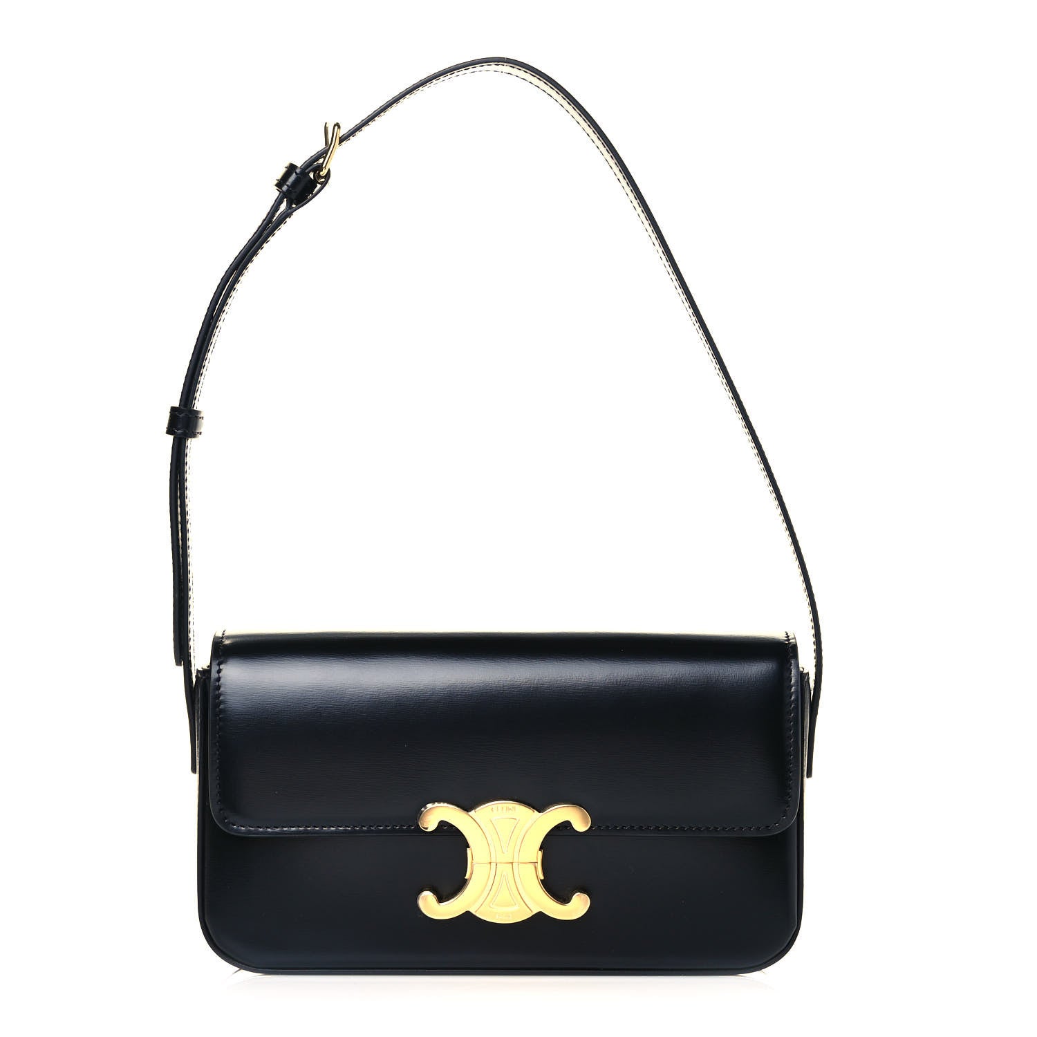 Celine Shiny Calfskin Triomphe Shoulder Bag Black 1 of 12
