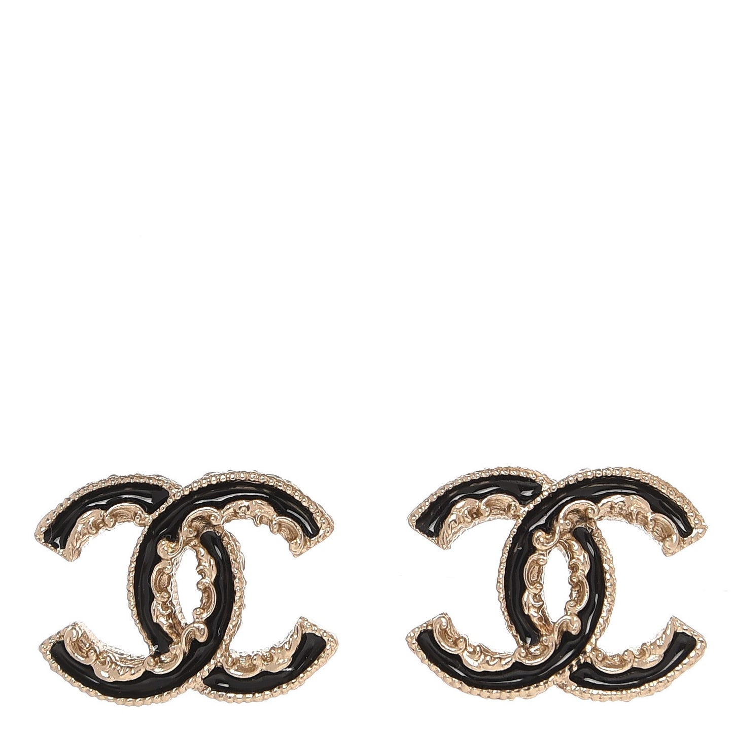 Enamel CC Baroque Earrings Black Gold