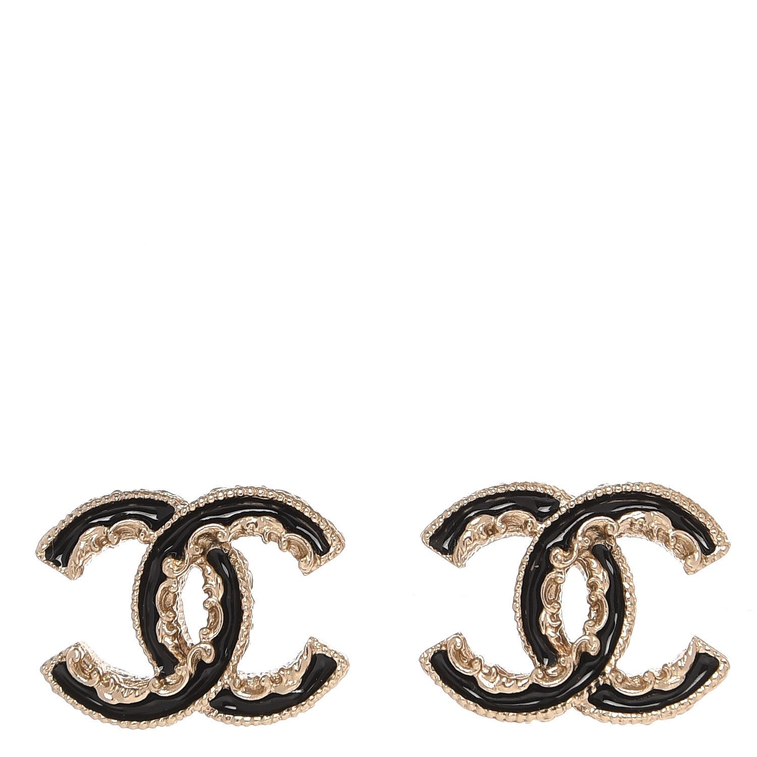Chanel Enamel CC Baroque Earrings Black Gold 1 of 4
