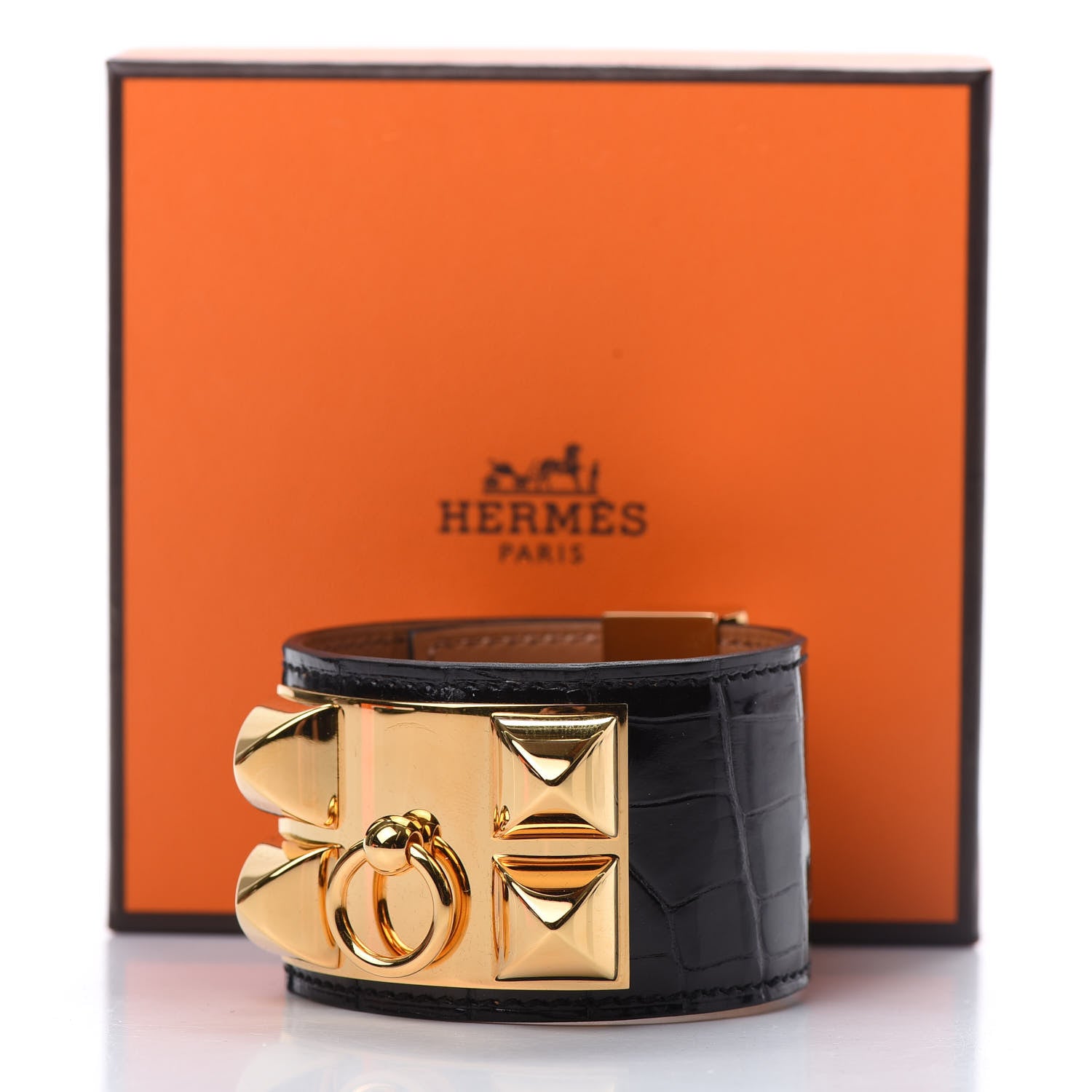 Hermes Shiny Alligator Collier de Chien CDC Bracelet T3 Black 7 of 7