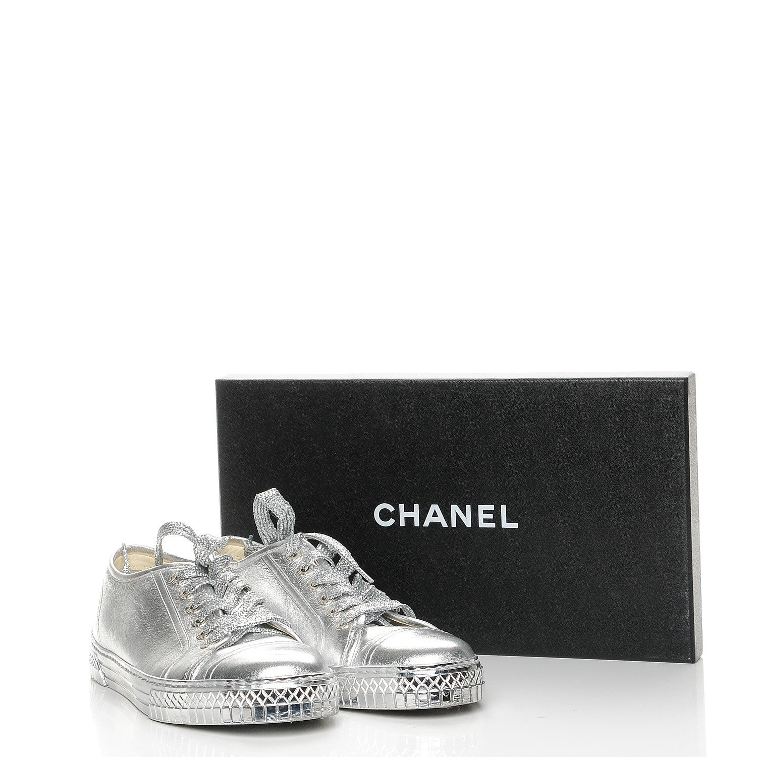 Chanel Laminated Lambskin Sneakers 40 Silver 12 of 12