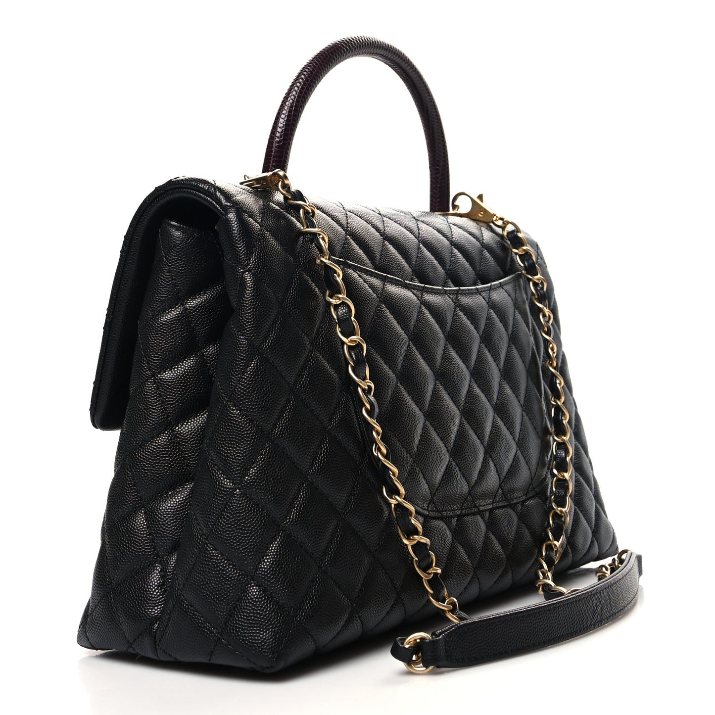Caviar Lizard Quilted Medium Coco Handle Flap Black