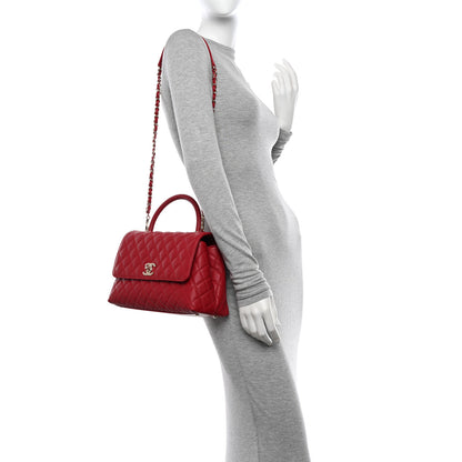 Chanel Caviar Quilted Small Coco Handle Flap Red 2 of 11