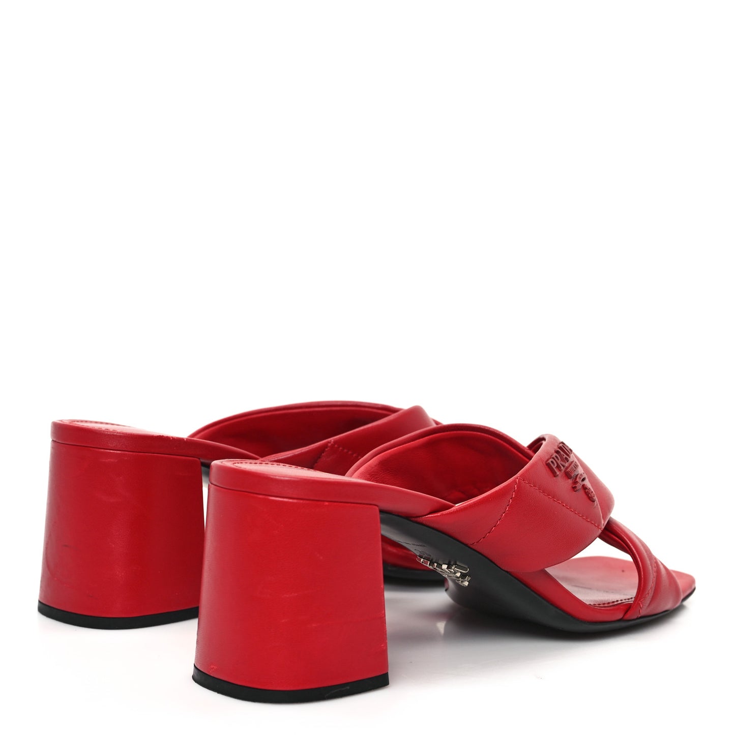 Nappa Logo Quilted Crisscross 65mm Block Heel Slide Sandals 38 Red