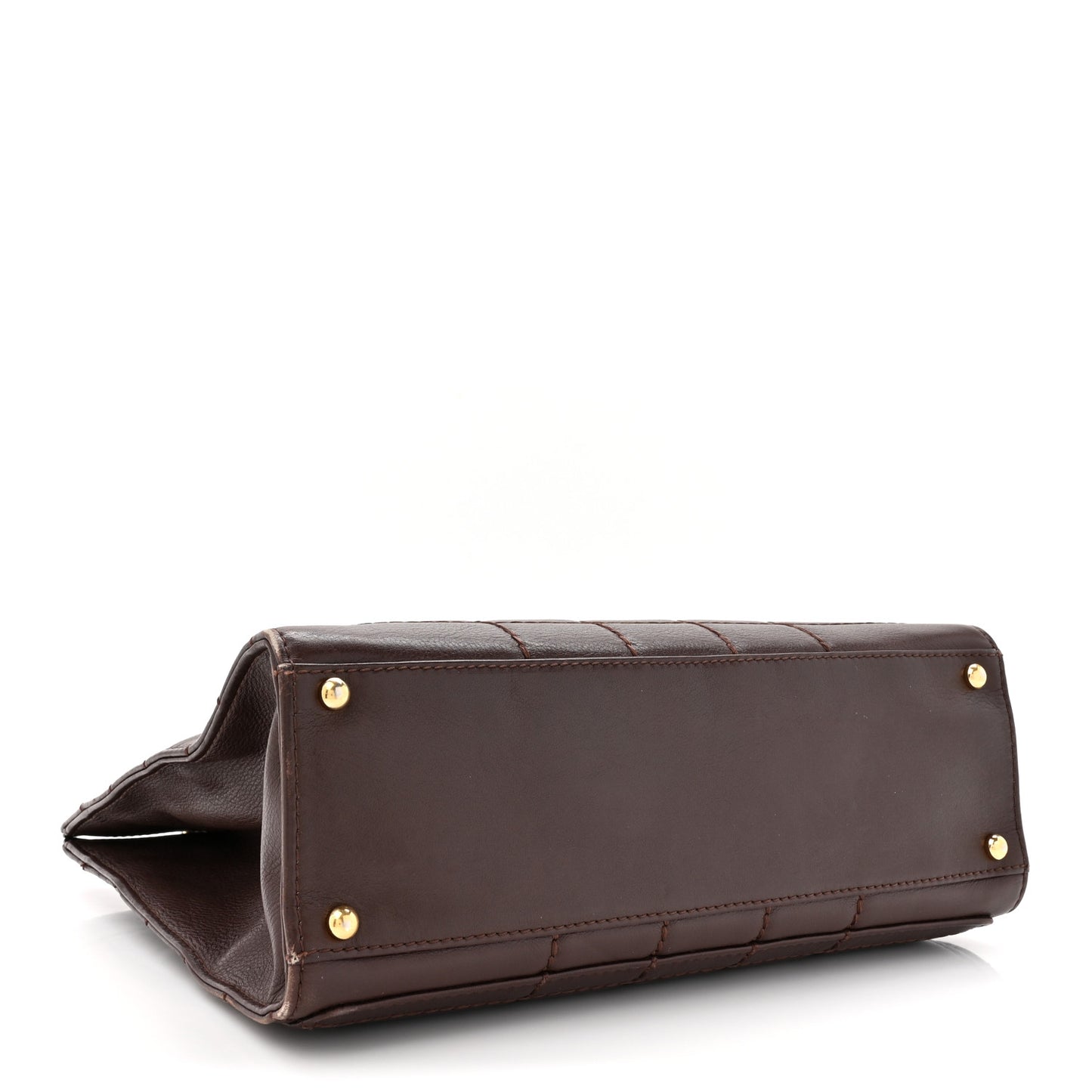 Calfskin Stitched Chocolate Bar Shopping Tote Dark Brown