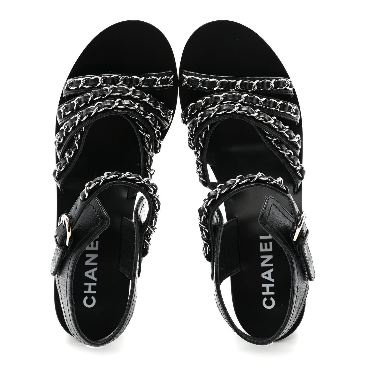 Calfskin Chain Sandals 35.5 Black