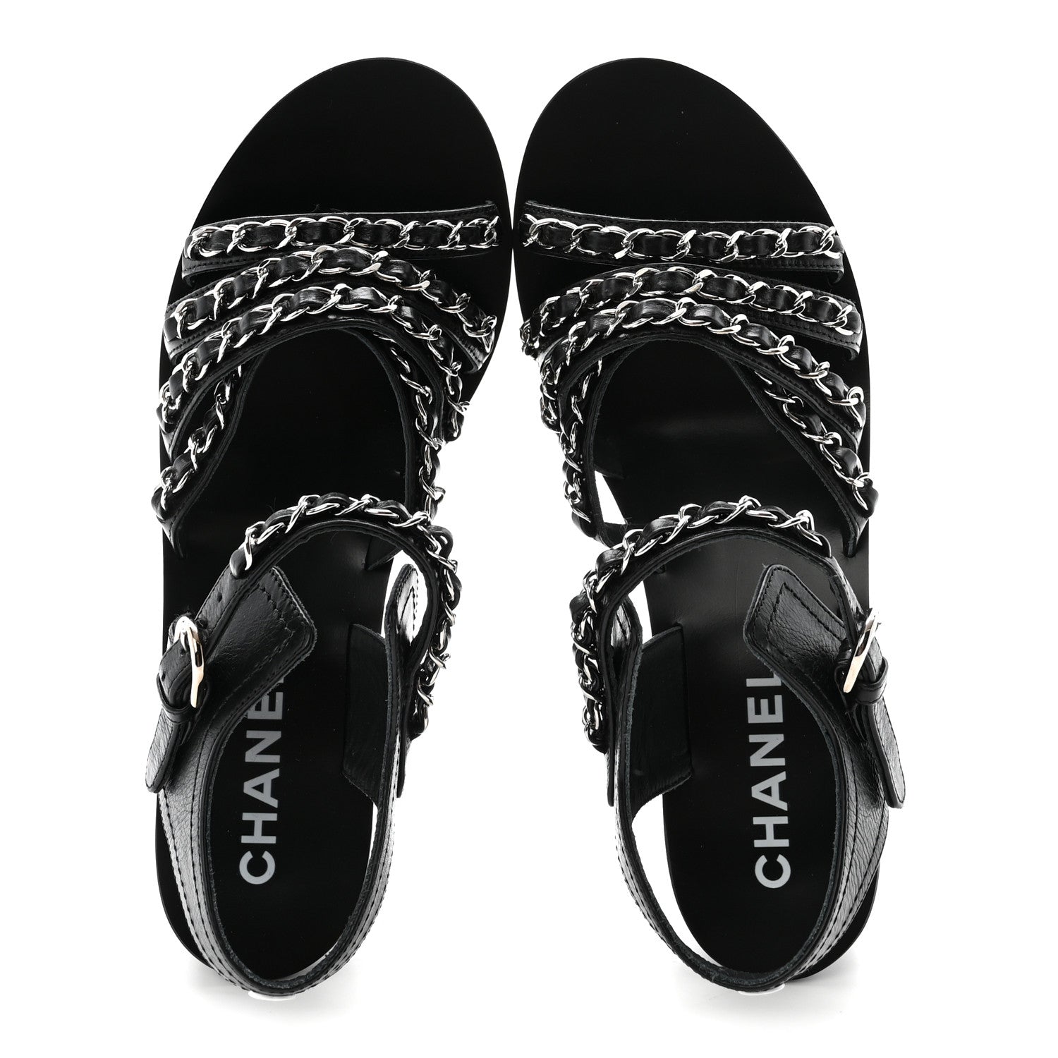 Chanel Calfskin Chain Sandals 35.5 Black 2 of 9