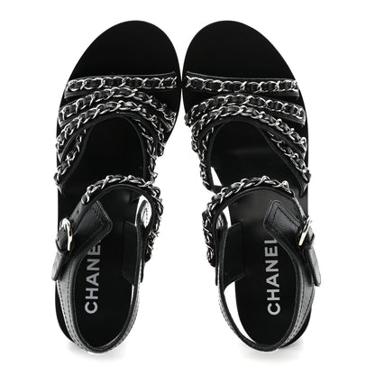 Chanel Calfskin Chain Sandals 35.5 Black 2 of 9
