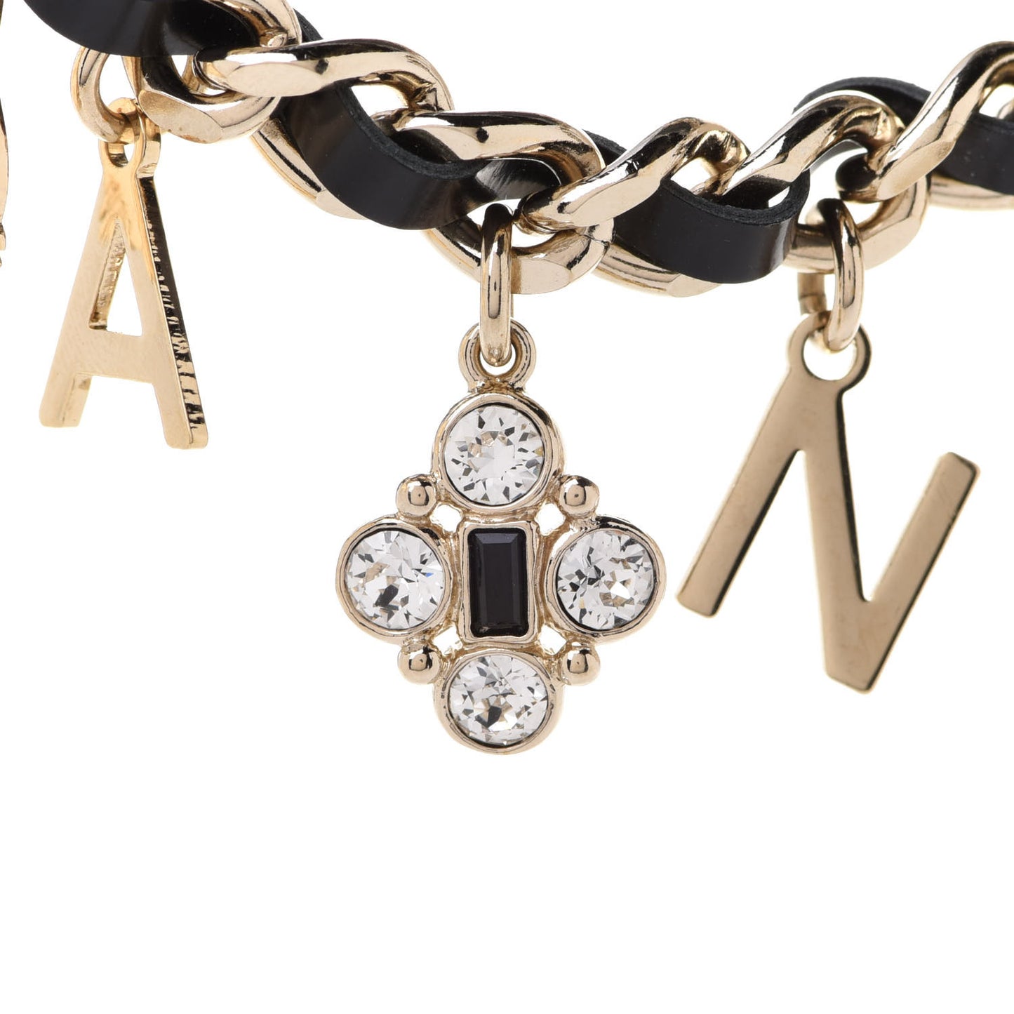 Metal Lambskin Crystal Chain CC Charms Bracelet Gold Black