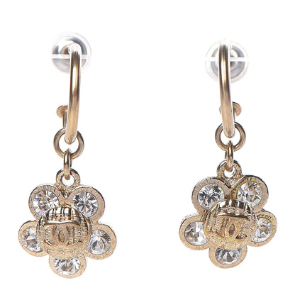 Chanel Crystal CC Flower Dangle Earrings Gold 1 of 5