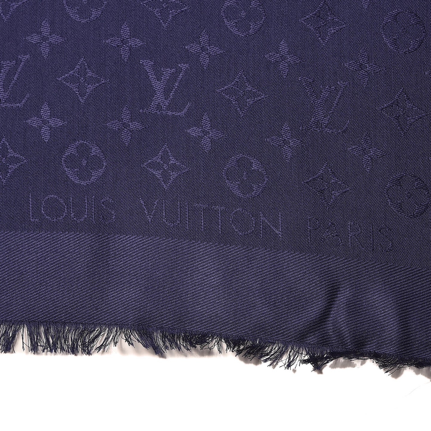 Silk Wool Monogram Shawl Night Blue