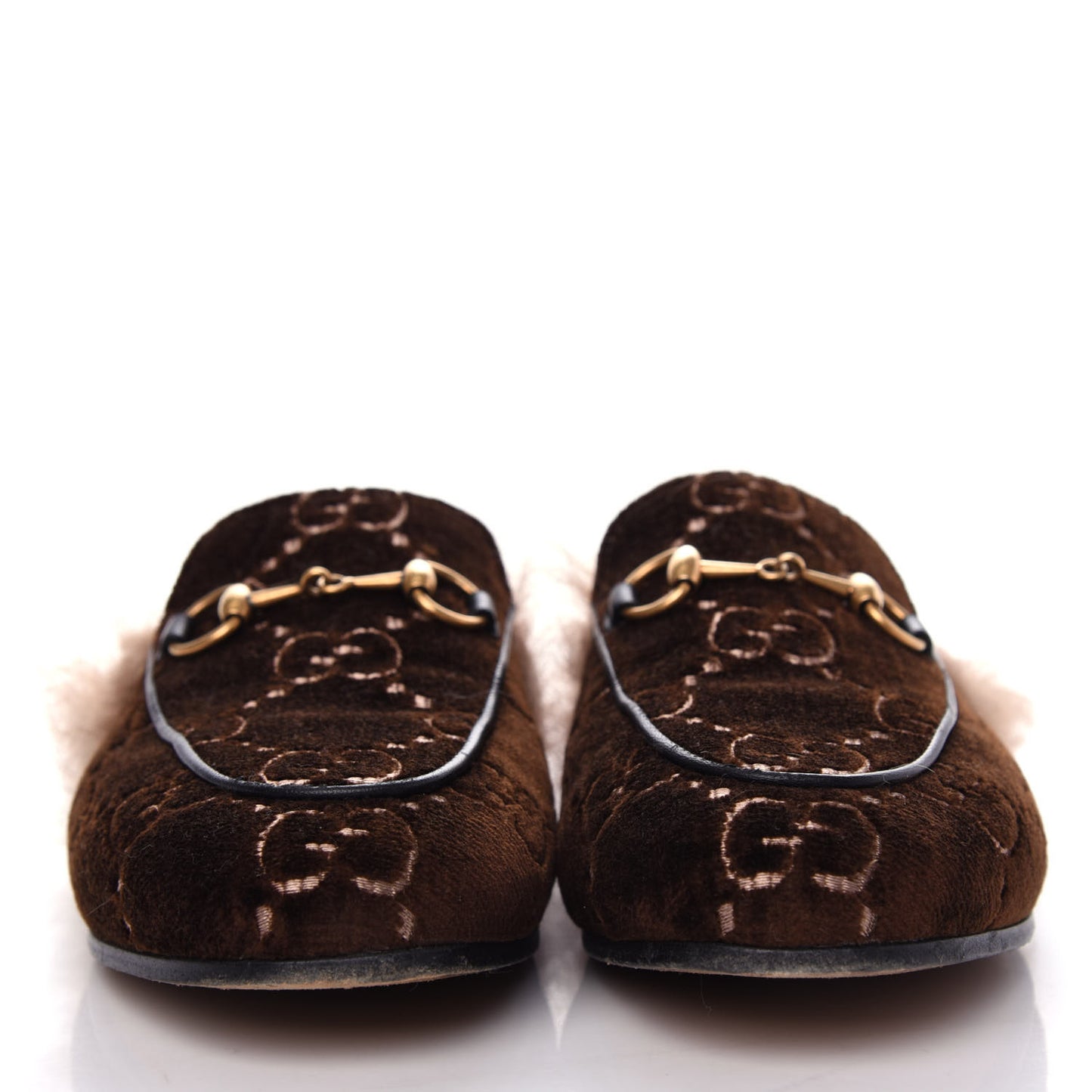 Velvet GG Monogram Fur Womens Princetown Slippers 36 Brown Black Natural