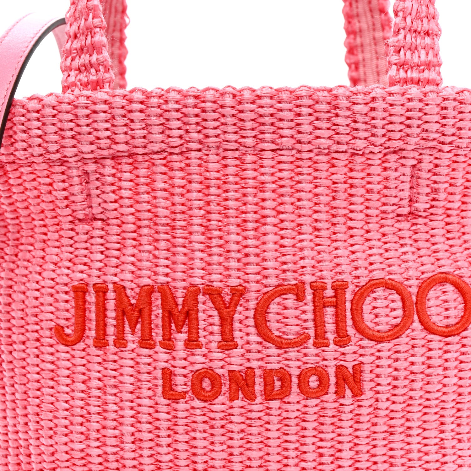 Jimmy Choo Raffia London Mini Logo Beach Tote Pink 8 of 10