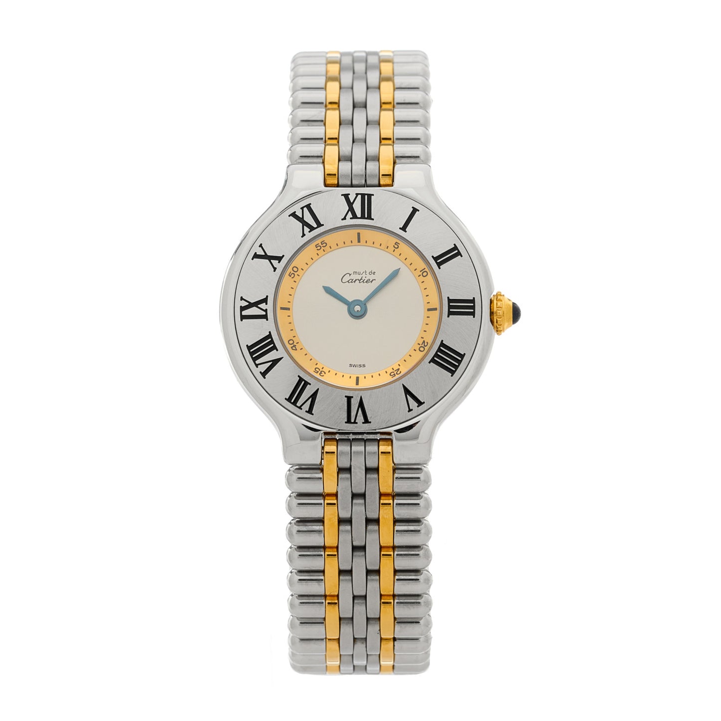 Stainless Steel 18K Yellow Gold 28mm Must De 21 Bullet Link Quartz Watch