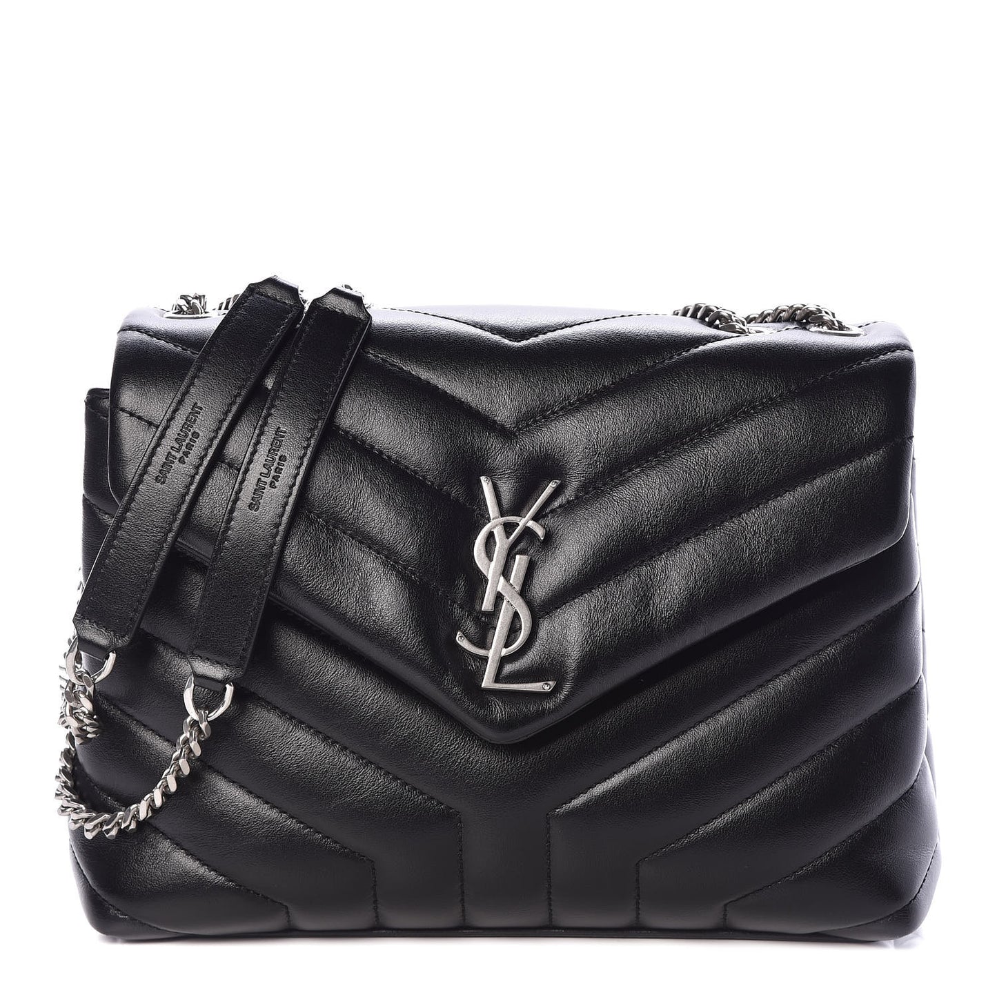 Calfskin Y Quilted Monogram Small Loulou Chain Satchel Black