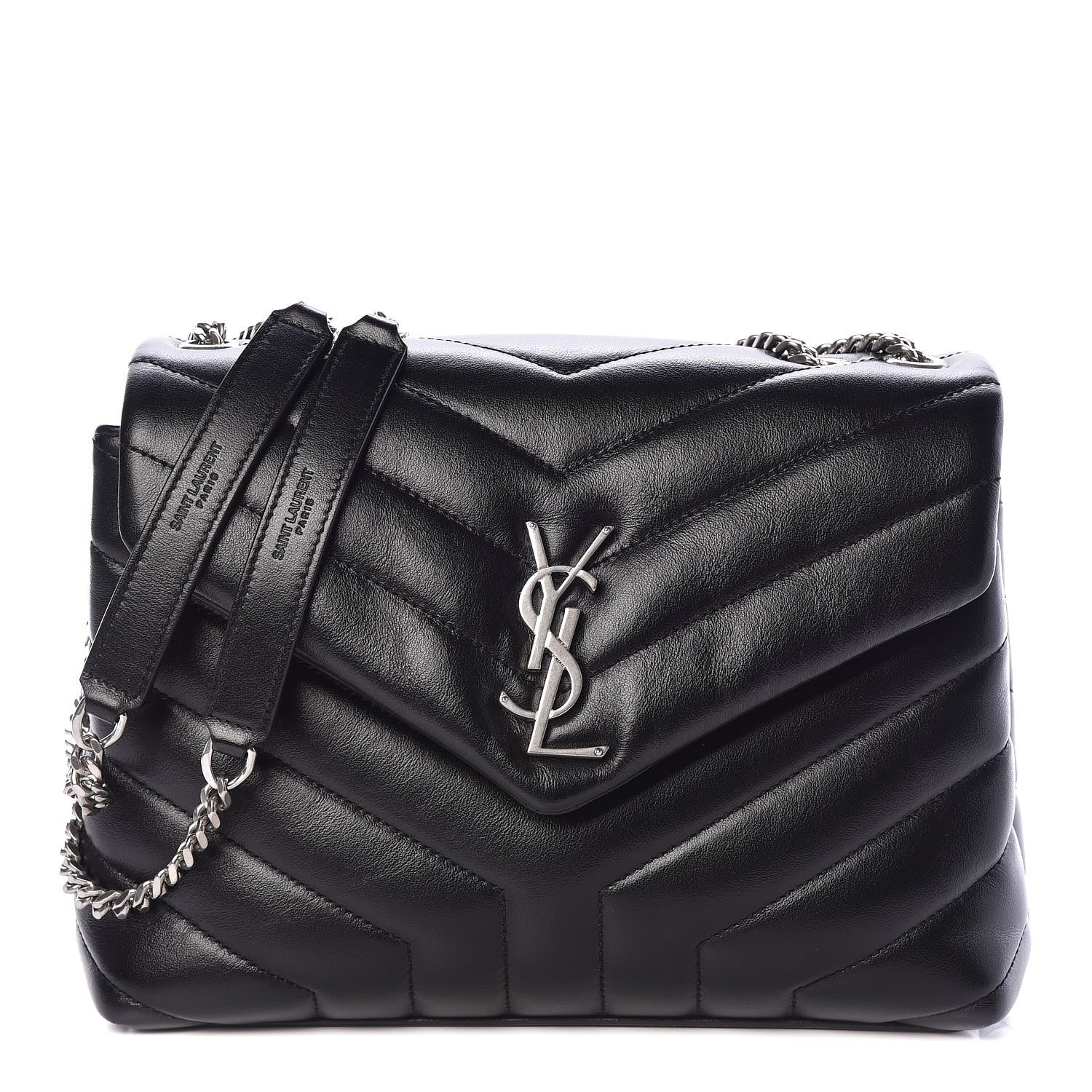 Saint Laurent Calfskin Y Quilted Monogram Small Loulou Chain Satchel Black 1 of 8
