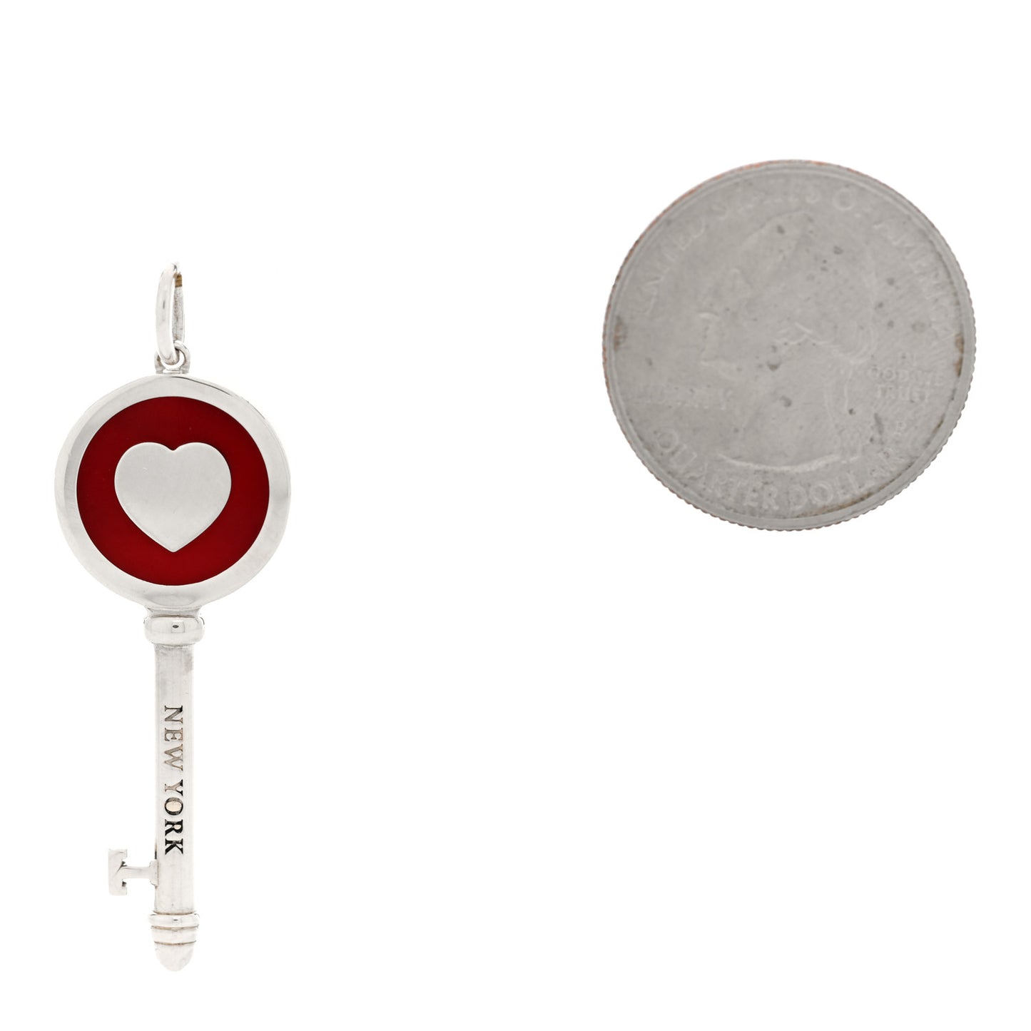 Sterling Silver Enamel Heart Key Pendant Red