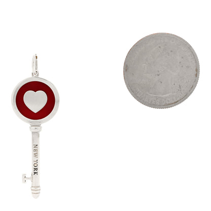 Tiffany Sterling Silver Enamel Heart Key Pendant Red 2 of 3