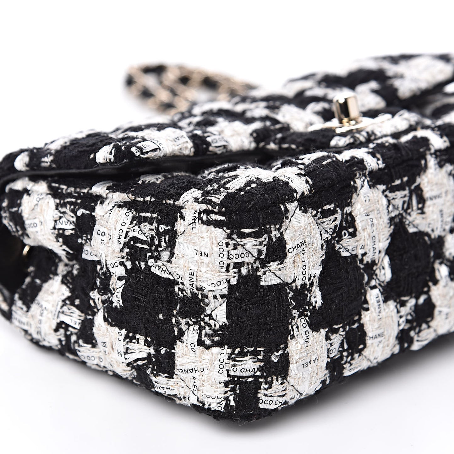 Tweed Quilted Mini Rectangular Flap Black Ecru White