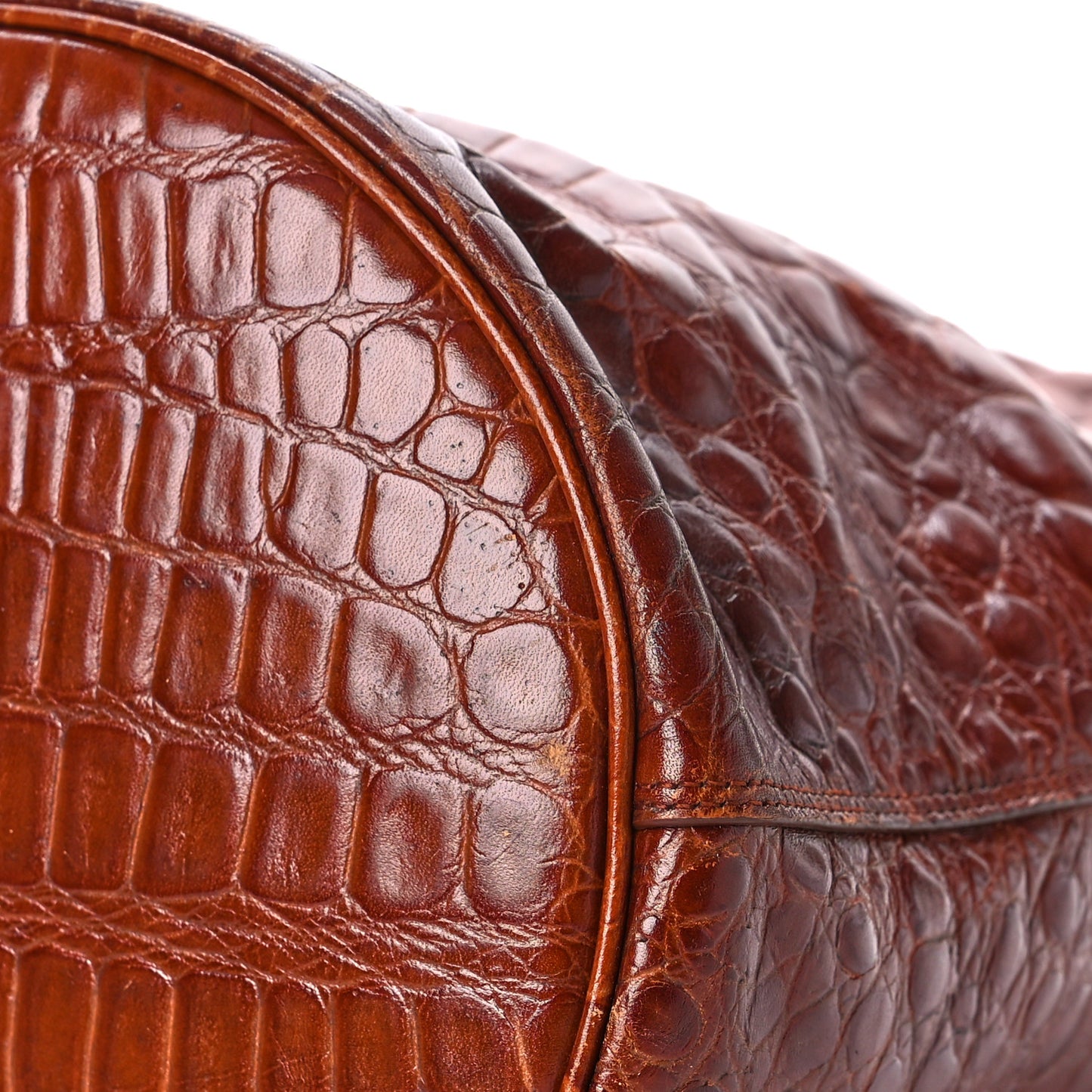 Calfskin Crocodile Embossed Bucket Bag Vintage Brown