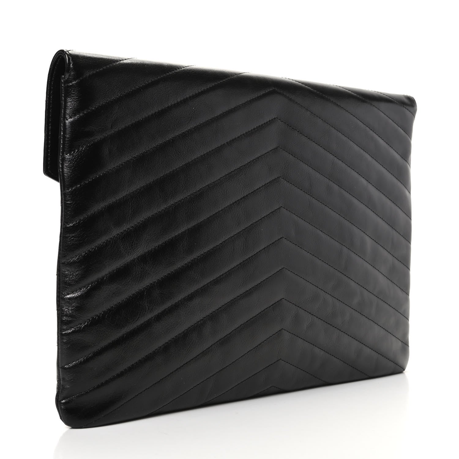 Chanel Calfskin Chevron Quilted Medal Flap Pouch Black 3 of 8