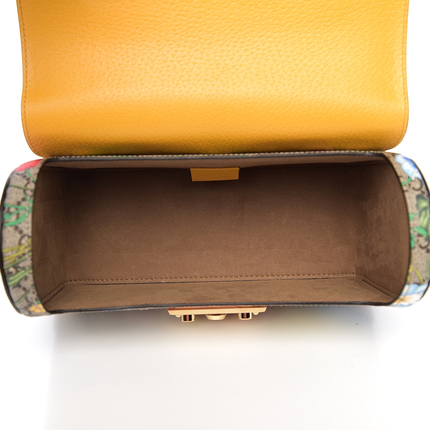 GG Supreme Monogram Flora Small Padlock Bamboo Shoulder Bag Beige Multicolor Crop