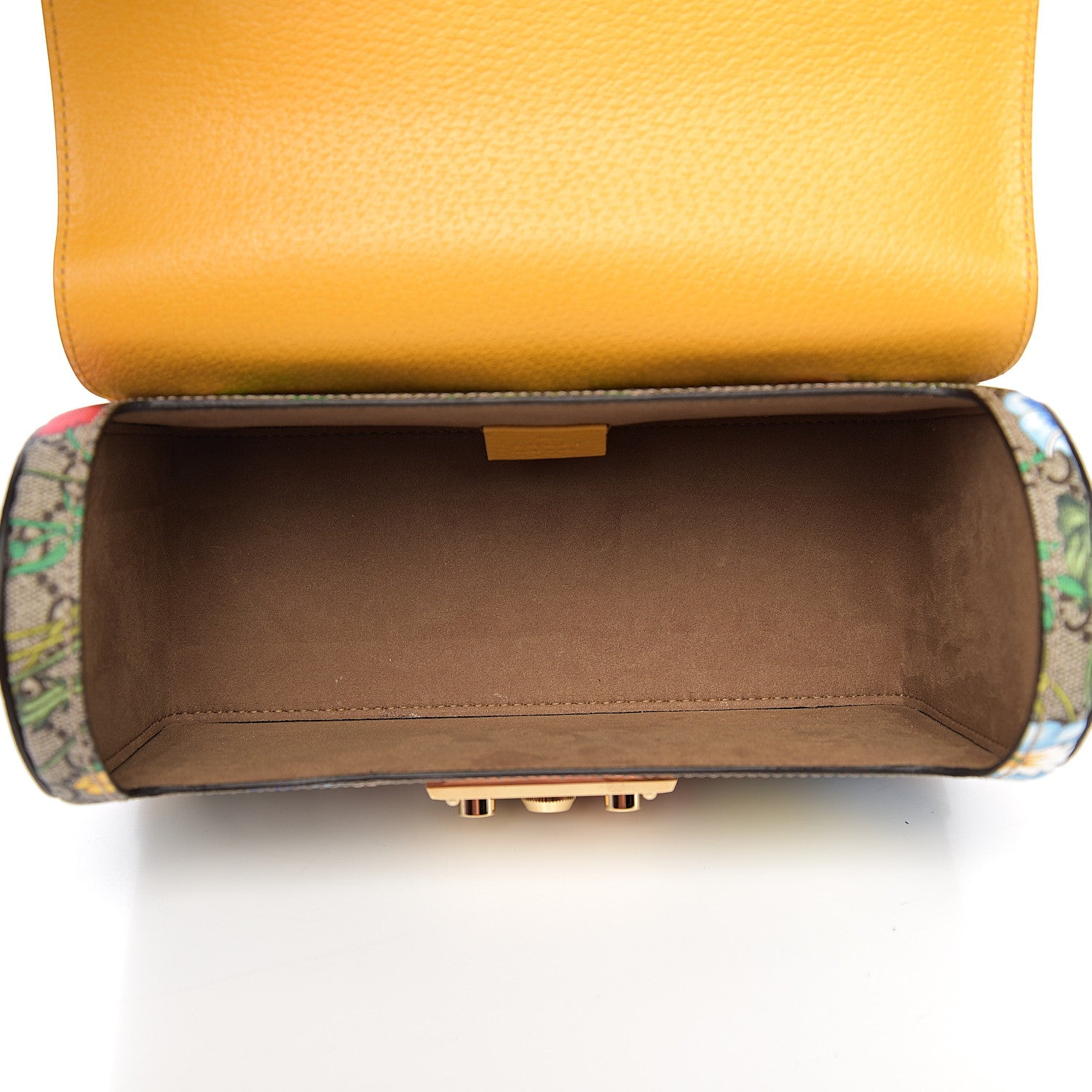 Gucci GG Supreme Monogram Flora Small Padlock Bamboo Shoulder Bag Beige Multicolor Crop 4 of 10