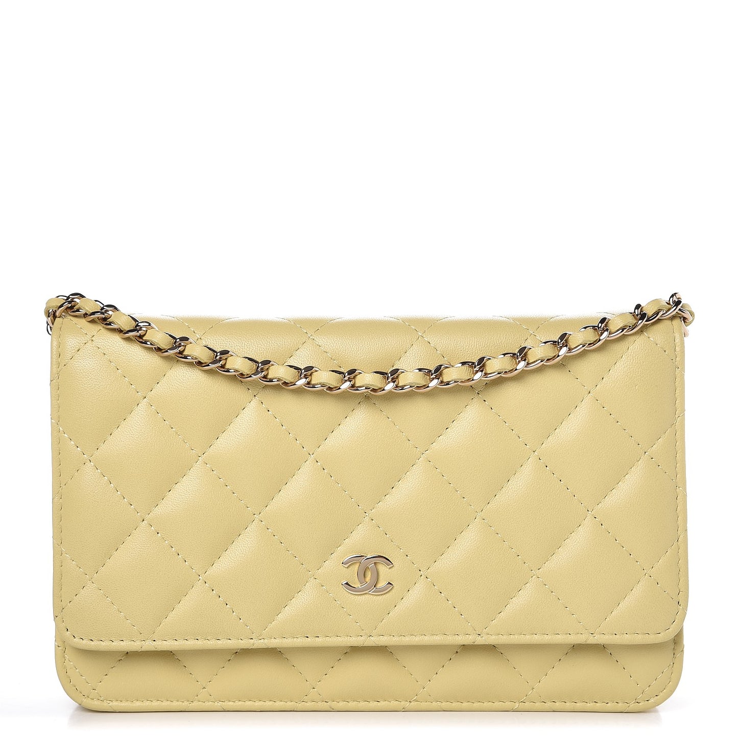 Lambskin Quilted Wallet on Chain WOC Yellow