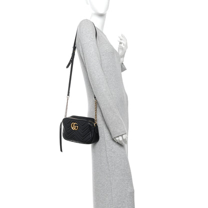 Gucci Calfskin Matelasse Small GG Marmont Chain Shoulder Bag Black 2 of 10