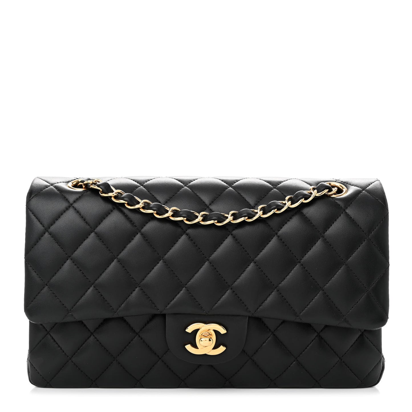 Lambskin Quilted Medium Double Flap Black