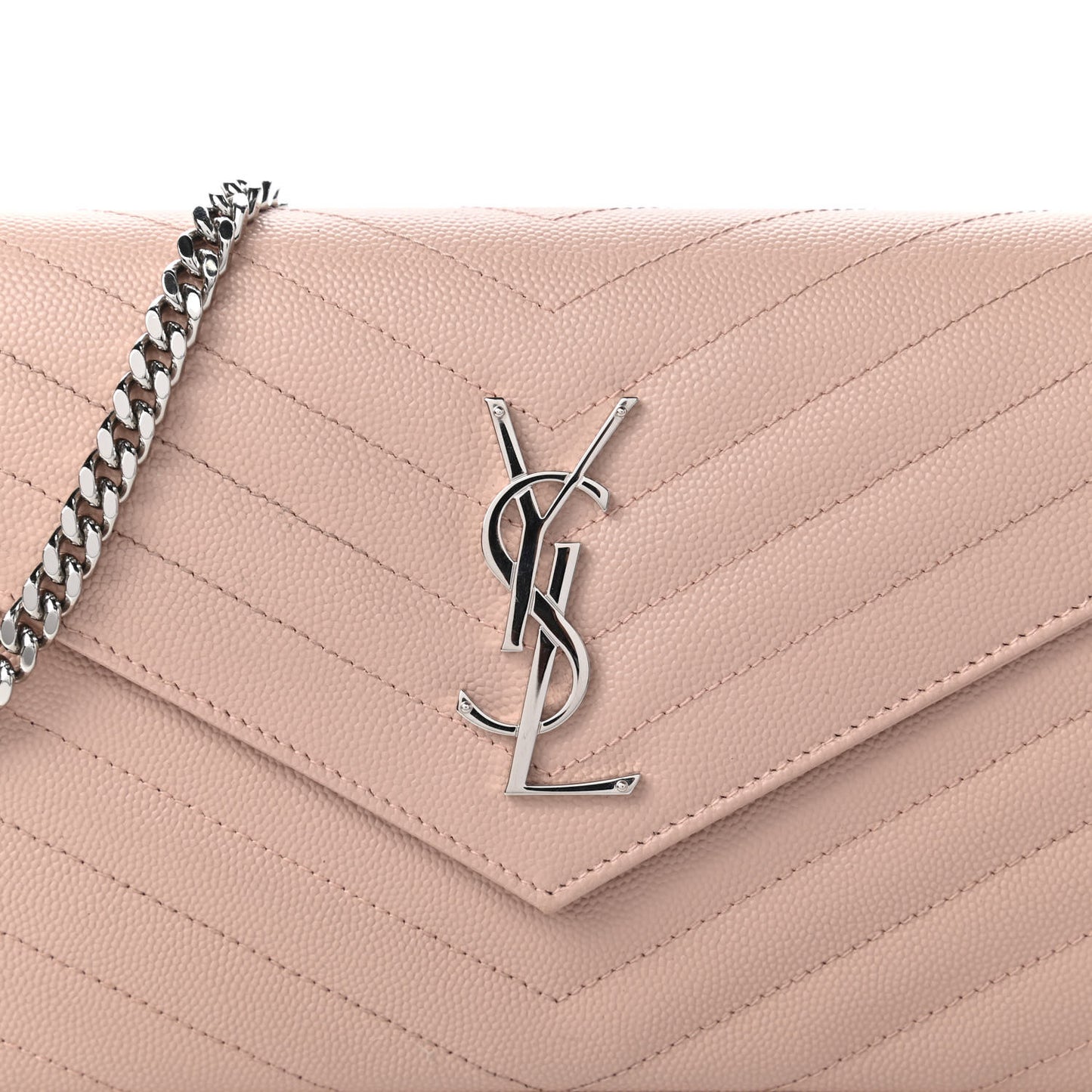 Grain De Poudre Matelasse Chevron Monogram Chain Wallet Pale Pink