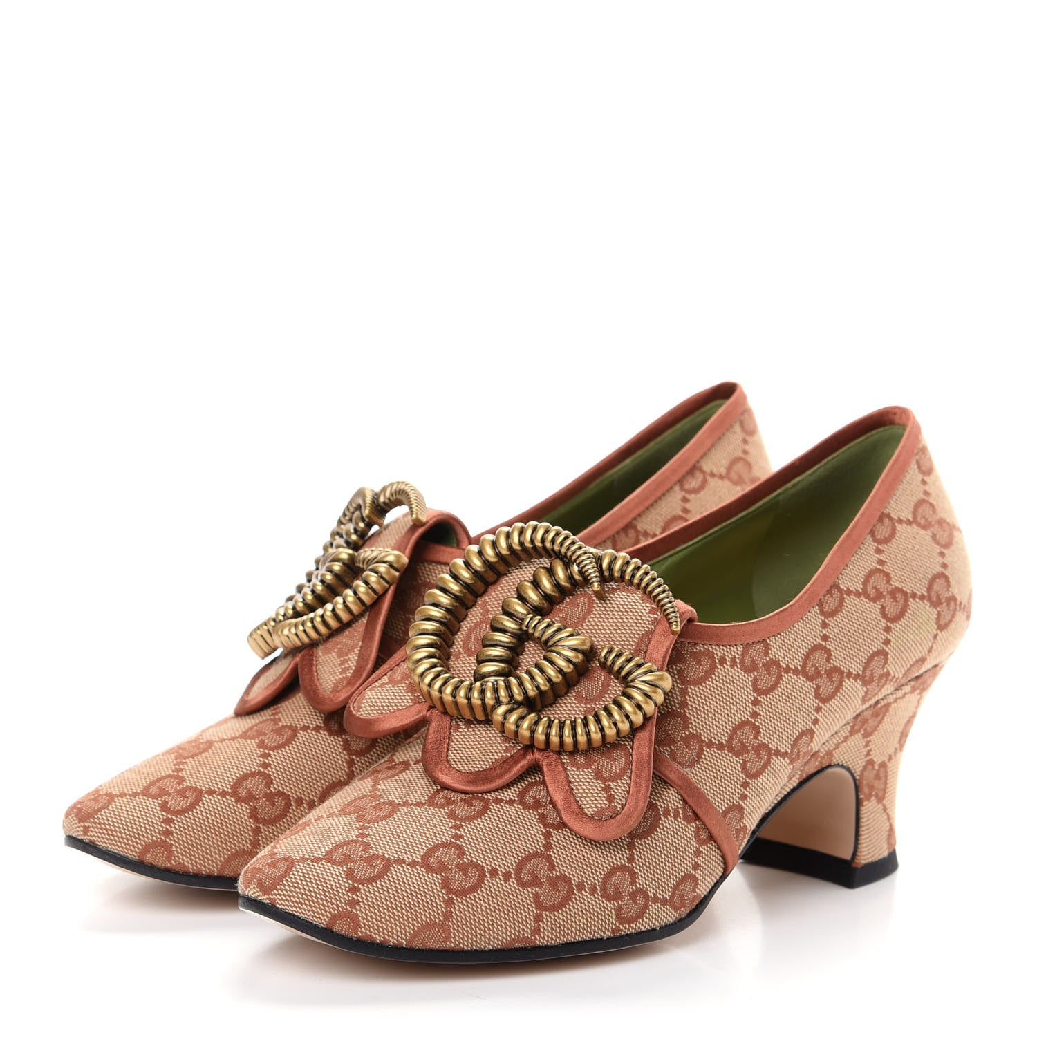 Gucci Monogram Satin Torchon Double G Pumps 37.5 Beige Ruggine Copper 3 of 11